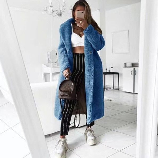 Hot Winter Coat Women 2019 Casual Loose Solid Long Teddy Coat Oversize Vintage Plus Size Thick Faux Fur Jackets Coats White 5XL