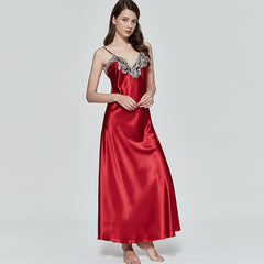 Hrigin Women Oversize Satin V-Neck Long Nightdress Silk Lace Sexy Lingerie Nightgown Sleepwear Sleepshirts Robe Dress Babydoll