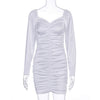 Image of Hugcitar 2019 long puff sleeve slash neck satin pleated sexy mini dress autumn winter women solid party elegant streetwear outfi