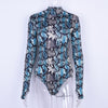 Image of Hugcitar snake skin print long sleeve high neck fitted bodysuits 2019 autumn women streetwear clothing sexy snakeskin body