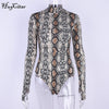 Image of Hugcitar snake skin print long sleeve high neck fitted bodysuits 2019 autumn women streetwear clothing sexy snakeskin body