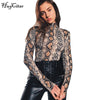 Image of Hugcitar snake skin print long sleeve high neck fitted bodysuits 2019 autumn women streetwear clothing sexy snakeskin body