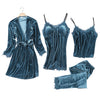 Image of JULY'S SONG 2019 Gold Velvet 4 Pieces Warm Winter Pajamas Sets Women Sexy Lace Robe Pajamas Sleepwear Kit Sleeveless  Nightwear
