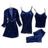 Image of JULY'S SONG 2019 Gold Velvet 4 Pieces Warm Winter Pajamas Sets Women Sexy Lace Robe Pajamas Sleepwear Kit Sleeveless  Nightwear