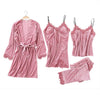 Image of JULY'S SONG 2019 Gold Velvet 4 Pieces Warm Winter Pajamas Sets Women Sexy Lace Robe Pajamas Sleepwear Kit Sleeveless  Nightwear