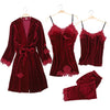 Image of JULY'S SONG 2019 Gold Velvet 4 Pieces Warm Winter Pajamas Sets Women Sexy Lace Robe Pajamas Sleepwear Kit Sleeveless  Nightwear
