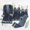 Image of JULY'S SONG 2019 Gold Velvet 4 Pieces Warm Winter Pajamas Sets Women Sexy Lace Robe Pajamas Sleepwear Kit Sleeveless  Nightwear