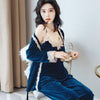 Image of JULY'S SONG  Autumn Winter Warm Pajamas Set Women Sexy Pajamas Sleepwear For Women Sleeveless Strap Nightwear Long Pant Robe