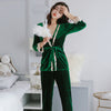 Image of JULY'S SONG  Autumn Winter Warm Pajamas Set Women Sexy Pajamas Sleepwear For Women Sleeveless Strap Nightwear Long Pant Robe
