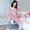 Image of JULY'S SONG  Autumn Winter Warm Pajamas Set Women Sexy Pajamas Sleepwear For Women Sleeveless Strap Nightwear Long Pant Robe