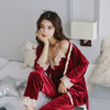 Image of JULY'S SONG  Autumn Winter Warm Pajamas Set Women Sexy Pajamas Sleepwear For Women Sleeveless Strap Nightwear Long Pant Robe