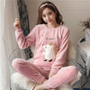 Image of JULY'S SONG Flannel Women Pajamas Sets Autumn Winter Pajamas Cartoon Thick Warm Women Sleepwear Cute Animal Female Homewear