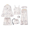 Image of JULY'S SONG Pink Women's 7 Pieces Pajamas Sets Emulation Silk Striped Pyjama Women Sleepwear Sets Spring Summer Autumn Homewear