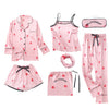 Image of JULY'S SONG Pink Women's 7 Pieces Pajamas Sets Emulation Silk Striped Pyjama Women Sleepwear Sets Spring Summer Autumn Homewear