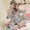 Image of JULY'S SONG Winter Pajamas Set Women Sleepwear Warm Flannel Long Sleeves Pajamas Pink Cute  Animal Homewear Thick Home Suit