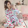 Image of JULY'S SONG Winter Pajamas Set Women Sleepwear Warm Flannel Long Sleeves Pajamas Pink Cute  Animal Homewear Thick Home Suit