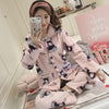 Image of JULY'S SONG Winter Pajamas Set Women Sleepwear Warm Flannel Long Sleeves Pajamas Pink Cute  Animal Homewear Thick Home Suit