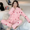 Image of JULY'S SONG Winter Pajamas Set Women Sleepwear Warm Flannel Long Sleeves Pajamas Pink Cute  Animal Homewear Thick Home Suit