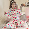 Image of JULY'S SONG Winter Pajamas Set Women Sleepwear Warm Flannel Long Sleeves Pajamas Pink Cute  Animal Homewear Thick Home Suit