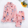 Image of JULY'S SONG Winter Pajamas Set Women Sleepwear Warm Flannel Long Sleeves Pajamas Pink Cute  Animal Homewear Thick Home Suit
