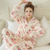 Image of JULY'S SONG Winter Pajamas Set Women Sleepwear Warm Flannel Long Sleeves Pajamas Pink Cute  Animal Homewear Thick Home Suit