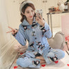 Image of JULY'S SONG Winter Pajamas Set Women Sleepwear Warm Flannel Long Sleeves Pajamas Pink Cute  Animal Homewear Thick Home Suit