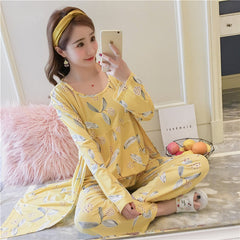 JULY'S SONG Woman Pajamas Set Sling Cotton Pajamas 3 Peices Sleepwear For Women Long Sleeves Breathable Sexy Robe Homewear