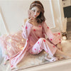 Image of JULY'S SONG Woman Pajamas Set Sling Cotton Pajamas 3 Peices Sleepwear For Women Long Sleeves Breathable Sexy Robe Homewear