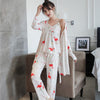 Image of JULY'S SONG Woman Pajamas Set Sling Cotton Pajamas 3 Peices Sleepwear For Women Long Sleeves Breathable Sexy Robe Homewear