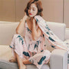 Image of JULY'S SONG Woman Pajamas Set Sling Cotton Pajamas 3 Peices Sleepwear For Women Long Sleeves Breathable Sexy Robe Homewear