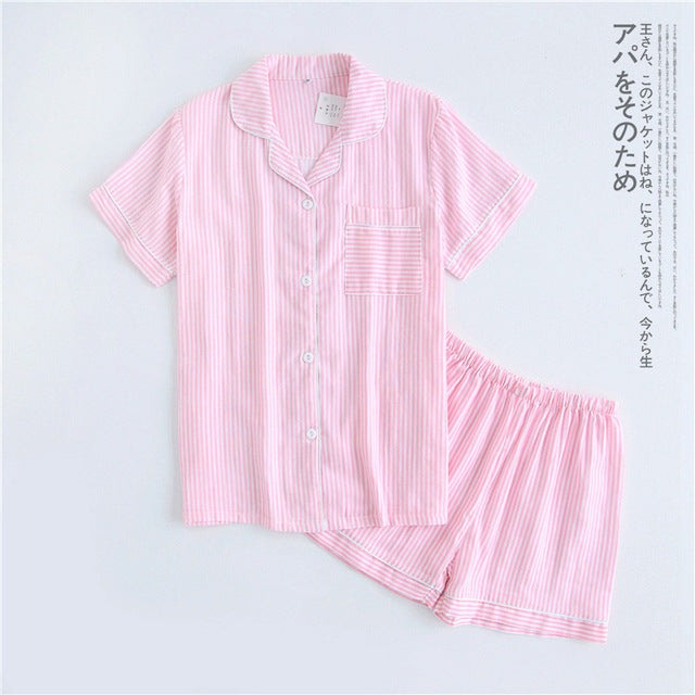 Japanese simple short pyjamas women 100% cotton short sleeves ladies pajama sets shorts Cute cartoon sleepwear women homewear