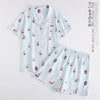Image of Japanese simple short pyjamas women 100% cotton short sleeves ladies pajama sets shorts Cute cartoon sleepwear women homewear
