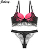 Image of Julexy Sexy Thong lady push up bra set Lace hollow out bralette underwear panty set intimates Black Red Women bra brief set