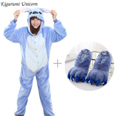 Kigurumi Unicorn Pajama Adult Animal Stitch Onesie Women Men Couple 2019 Winter Pajamas Suit Cat Sleepwear Flannel Pijamas