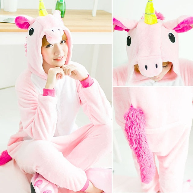 Kigurumi Unicorn Pajama Stitch Adult Animal Onesie Women Men Couple 2019 Winter Pajamas Suit Cat Sleepwear Flannel Pijamas