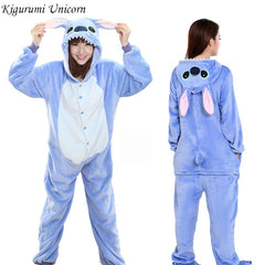 Kigurumi Unicorn Pajama Stitch Adult Animal Onesie Women Men Couple 2019 Winter Pajamas Suit Cat Sleepwear Flannel Pijamas