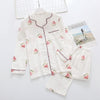 Image of Korea Fresh maple leaf pajama sets women 100% gauze cotton long sleeve casual sleepwear women pyjamas summer hot sale 2019