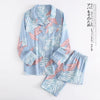 Image of Korea Fresh maple leaf pajama sets women 100% gauze cotton long sleeve casual sleepwear women pyjamas summer hot sale 2019