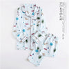 Image of Korea Fresh maple leaf pajama sets women 100% gauze cotton long sleeve casual sleepwear women pyjamas summer hot sale 2019