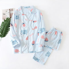 Korea Fresh maple leaf pajama sets women 100% gauze cotton long sleeve casual sleepwear women pyjamas summer hot sale 2019