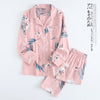 Image of Korea Fresh maple leaf pajama sets women 100% gauze cotton long sleeve casual sleepwear women pyjamas summer hot sale 2019