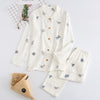 Image of Korea Fresh maple leaf pajama sets women 100% gauze cotton long sleeve casual sleepwear women pyjamas summer hot sale 2019