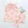 Image of Korea Fresh maple leaf pajama sets women 100% gauze cotton long sleeve casual sleepwear women pyjamas summer hot sale 2019