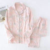 Image of Korea Fresh maple leaf pajama sets women 100% gauze cotton long sleeve casual sleepwear women pyjamas summer hot sale 2019