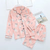 Image of Korea Fresh maple leaf pajama sets women 100% gauze cotton long sleeve casual sleepwear women pyjamas summer hot sale 2019