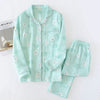 Image of Korea Fresh maple leaf pajama sets women 100% gauze cotton long sleeve casual sleepwear women pyjamas summer hot sale 2019