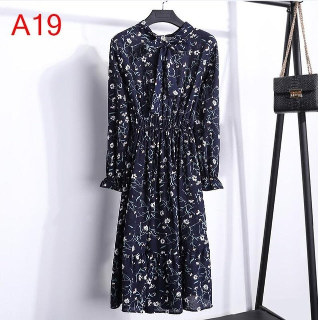 Korean Black Shirt Vestidos Office Polka Dot Vintage Autumn Dresses Women Dresss Pring 2019 Midi Floral Long Sleeve Dress Female