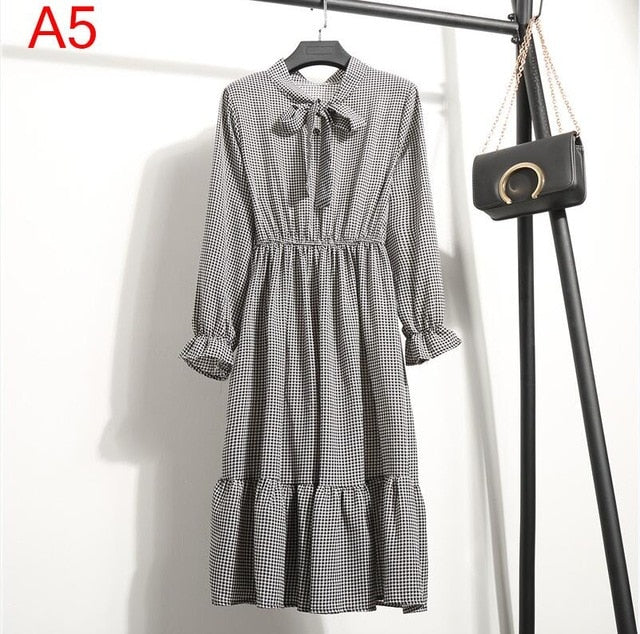 Korean Black Shirt Vestidos Office Polka Dot Vintage Autumn Dresses Women Dresss Pring 2019 Midi Floral Long Sleeve Dress Female