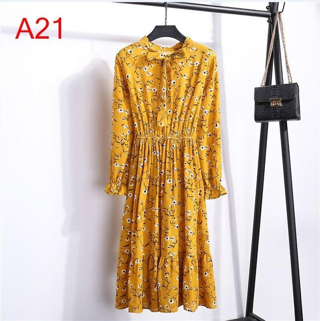 Korean Black Shirt Vestidos Office Polka Dot Vintage Autumn Dresses Women Dresss Pring 2019 Midi Floral Long Sleeve Dress Female