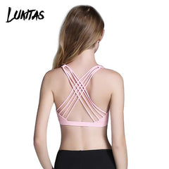 LUKITAS Women Sports Bra Quick Dry High Stretch Top Sport Push Up Fitness  Running Gym Breathable Cross Strap Yoga Bra Vest Tops